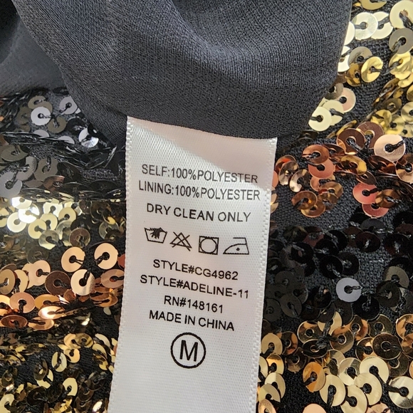 Buddy Love Size M Dress Black / Gold Sequins Loose Fit Wrap Dress Mid Thigh - Picture 6 of 9